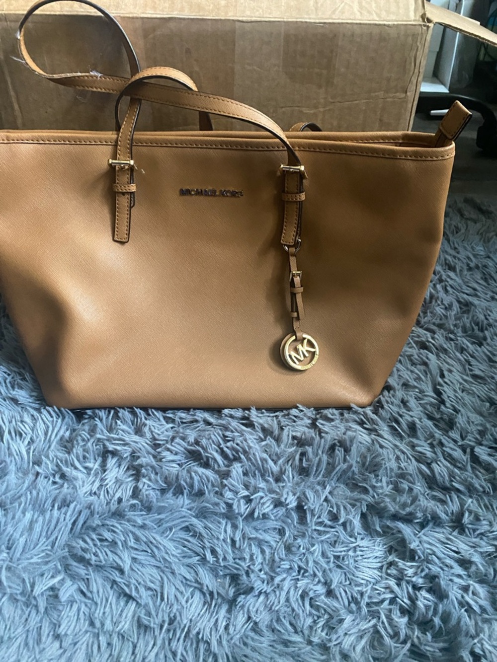 Michael Kors Tan Leather Tote with Gold MK Charm